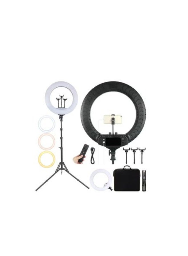 مصباح حلقي RL-18 مع جهاز تحكم عن بعد وحامل لثلاثة هواتف - Image 1